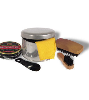 KIT LUCIDA SCARPE 5 PZ. IN SCATOLA DI LATTA cm 5,5x9,5Ø