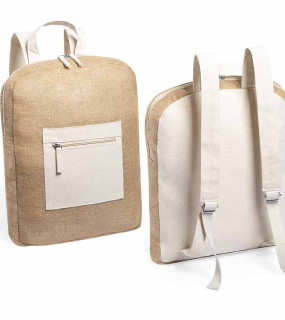 ZAINO IN JUTA CON DETTAGLI IN COTONE cm 32x40x7