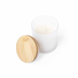 CANDELA CON VASO IN VETRO E COPERCHIO IN BAMBU' 8,7x7Ø cm