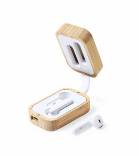 AURICOLARI BLUETOOTH 5.0 CON CUSTODIA IN BAMBOO cm 7,8x3,2x3,2
