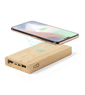 POWERBANK 10000 mAh CON CARICATORE WIRELESS IN BAMBOO cm 14,9x7,