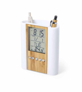 PORTAPENNE CON OROLOGIO MULTIFUNZIONE IN ABS/BAMBOO cm 11,9x10,2