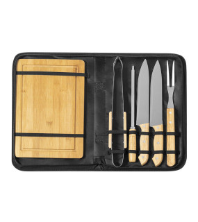 SET BARBECUE CON 5 ACCESSORI E TAGLIERE IN BAMBU' 36,8x24x4 cm