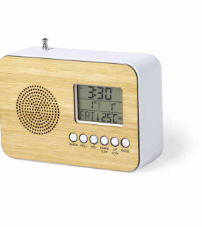 RADIOSVEGLIA CON FRONTALE IN BAMBOO cm 12,5x8,5x4,7