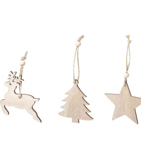 SET 3 DECORAZIONI NATALIZIE IN LEGNO